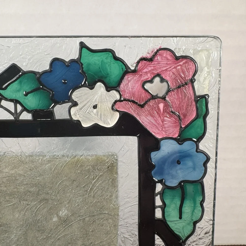 Vintage Joan Baker Designs Floral Hand-Painted Glass Photo Frame 1997 2.5x3.5